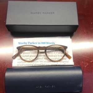 Warby Parker Stockton blue light frame in narrow width, light tortoise
